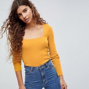 ASOS Rib Square Neck Top in Mustard
